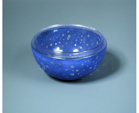 Dans la Nuits (Worth Perfumes), an R. Lalique glass box base, overpainted in blue, moulded R. Lalique mark 5.50 x 10.50cm (2 