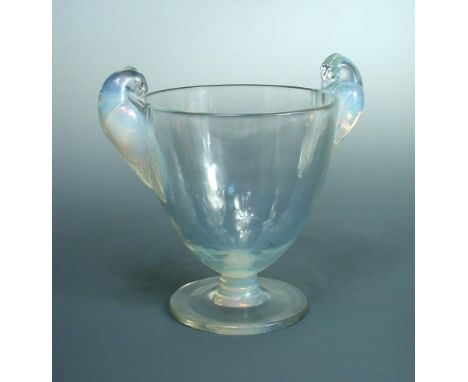 Ornis, an R. Lalique opalescent glass vase, with wheel etched R. Lalique mark 19.50cm (8in)  A very small chip to the undersi
