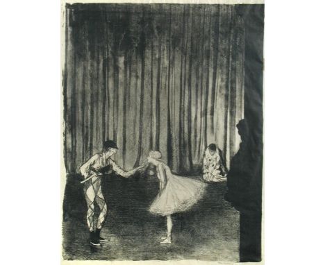 § Ethel Gabain (French, 1883–1950) Harlequin, Little dancer and Pierrot signed lower right "Ethel Gabain" lithograph on Japan