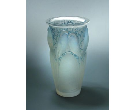 Ceylan, an R. Lalique opalescent glass vase, with extensive blue highlighting, wheel etched R. Lalique mark 24.50cm (10in)  A