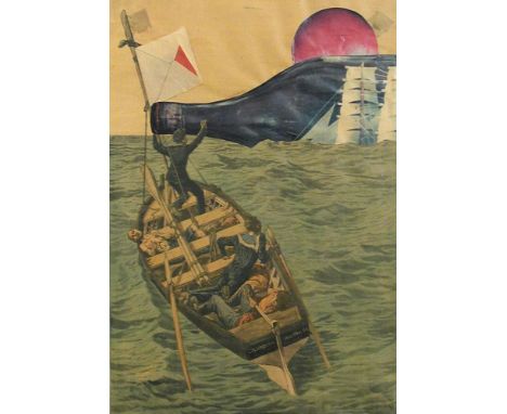 § Attributed to Aube Elléouët-Breton (French, b. 1935) Le Nafrauge signed lower right in pencil "Aube Elléouët 1979" collage 