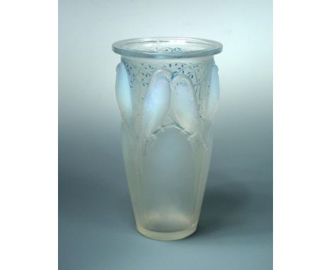 Ceylan, an R. Lalique opalescent glass vase, with blue highlighting, wheel etched R. Lalique mark and numbered 905 24.50cm (1