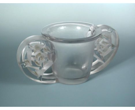 Pierrefonds, an R. Lalique twin-handled vase, the clear and frosted glass body with wheel etched R. Lalique mark 15.50 x 33cm