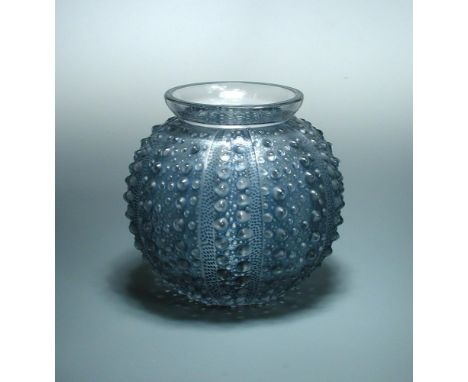 Oursin, an R. Lalique glass vase, with green/blue tinting and highlighting, wheel etched R. Lalique mark 19.50cm (8in)  