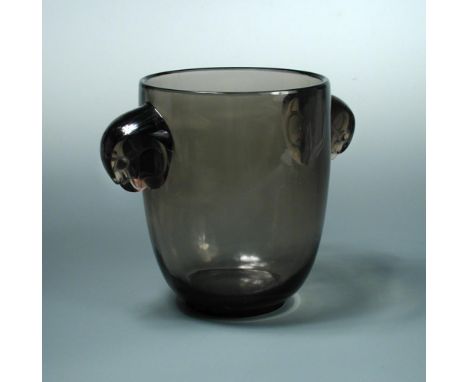 Albert, an R. Lalique smoke glass vase, the handles as the heads of falcons, moulded R. Lalique mark 17.50cm (7in)  