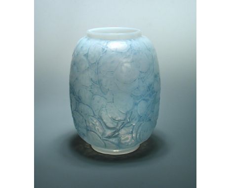 Monnaie du Pape, an R. Lalique glass vase, with blue tinting and highlighting, moulded R. Lalique marks 24cm (9in)  