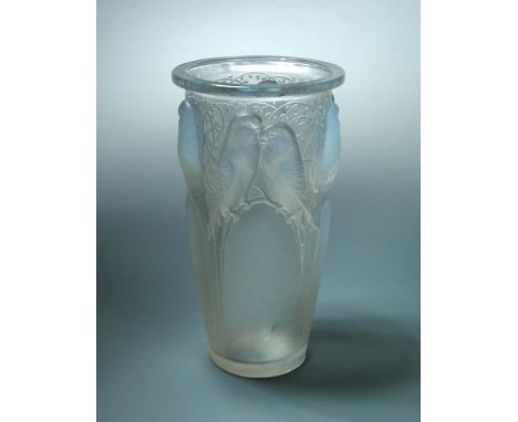 Ceylan, an R. Lalique opalescent glass vase, the clear and frosted glass body with moulded R, Lalique mark 24.50cm (10in)  Wi