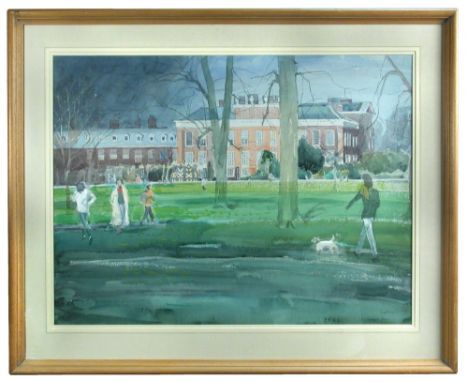 § Leigh Parry, RBA, SEA (British, 1919-2017) Kensington Palace with Jogger signed lower right "Leigh Parry" and inscribed "Ke