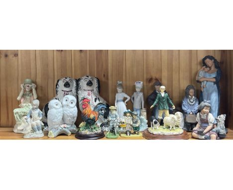 A group of mixed china and resin items including Nao, tallest 37cm.
