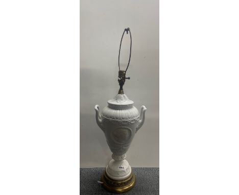 A large vintage classical ceramic table lamp vase, H. 75cm.