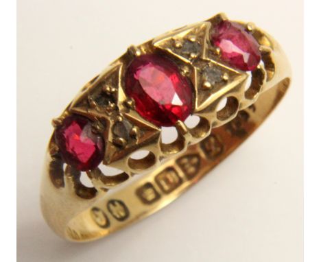 18ct Gold Ruby and Diamond Ring size M weight 2.3 grams