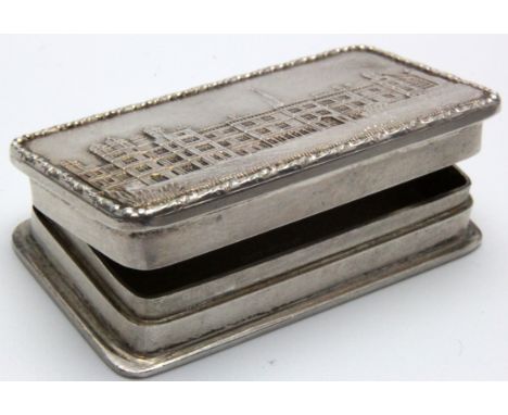 Silver & gilt snuff box by Garrard & Co., depicting a University building to lid, hallmarked 'Birmingham 1991', weight 2.2 ou