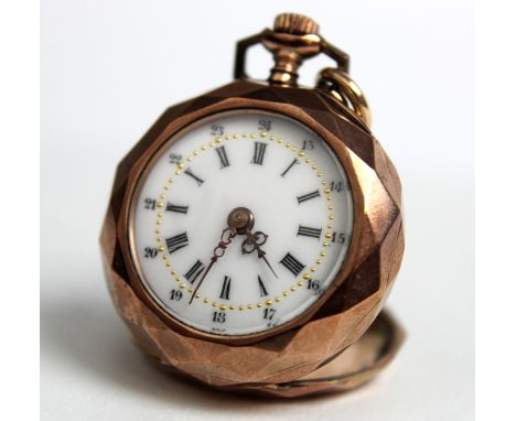 Yellow Metal Ladies Fob Watch white enamel dial with black Roman numerals