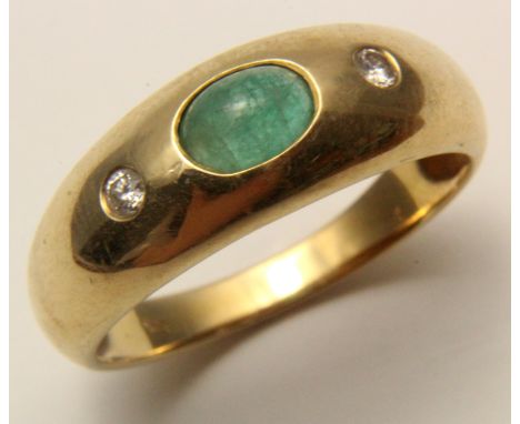 14ct Gold Jade and Diamond Ring Size Q weight 3.5 grams 