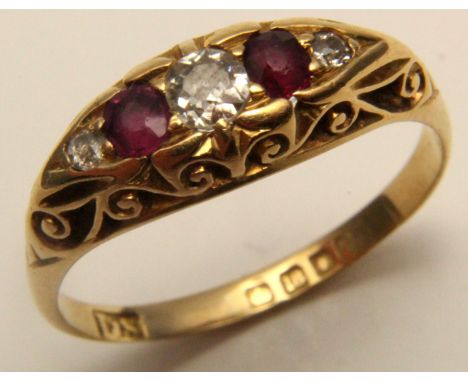 18ct Gold Ruby and Diamond Ring size R weight 3.5 grams