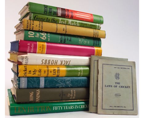 Cricket related. Thirteen cricket related books, circa 1940s-80s, including, Gone to the test match, by John Arlott, 1st edit