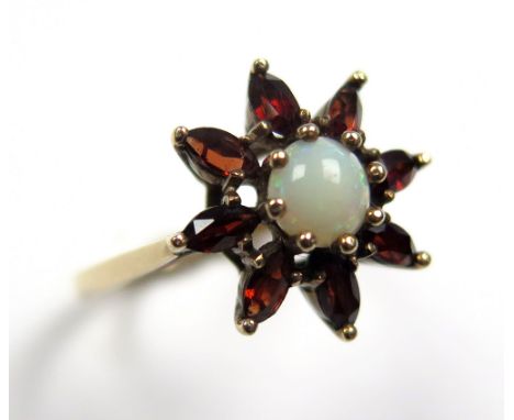 9ct Gold Garnet and Pearl Ring size O weight 2.7 grams