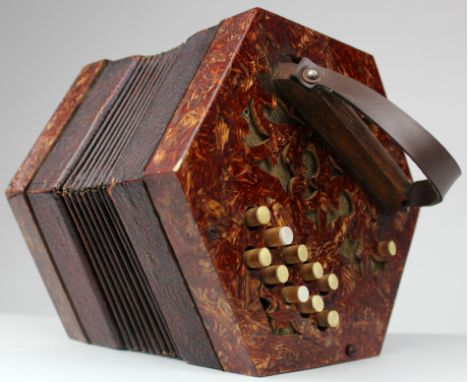 Marble effect twenty-one button squeeze box, circa late 19th / early 20th century