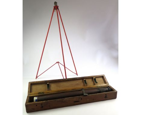 Large brass ross telescope, dated 1906, length 74.5cm approx., contained in original case, together with modern tripod