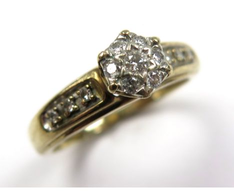 9ct Gold Diamond set Cluster Ring size J weight 2.1 grams