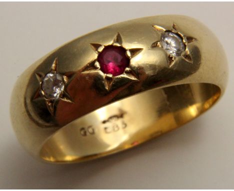 14ct Gold Ring set with Ruby/CZ size S weight 8.4 grams 