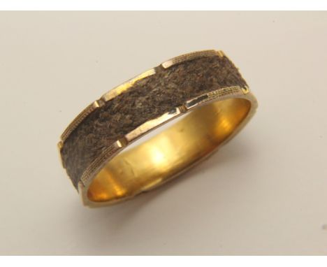 Yellow Metal Hair set Mourning Ring size K weight 1.7 grams 
