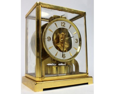 Jaeger LeCoultre Atmos clock with white dial (no. 241875), housed in a five glass brass case, height 22.3cm approx.