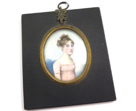 Portrait miniature. Hand painted Portrait miniature of Mary, daughter of George Newenham, circa early 19th century, framed an