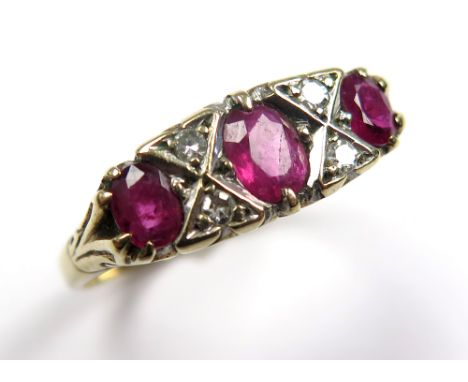 9ct Gold Ruby and Diamond Ring size N weight 2.5 grams 