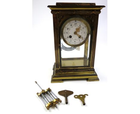 Large French four glass mantle clock with enamel face, circa early 20th century, stamped to movement 'Made in France, 7209, 4