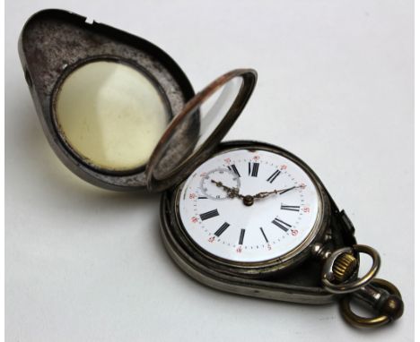 0.800 Silver Pocket Watch with a picture of the Kaiser on Reverse,white enamel face with Roman numerals and a second hand