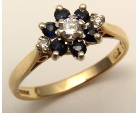 9ct Gold Sapphire/CZ Ring size K weight 1.8 grams 