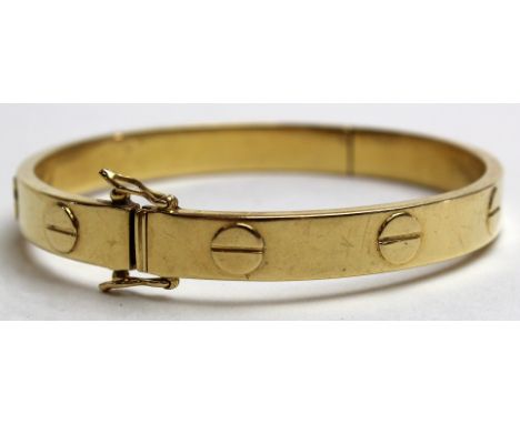 Yellow gold "Love Bangle" stamped 750, approx weight 24.1g
