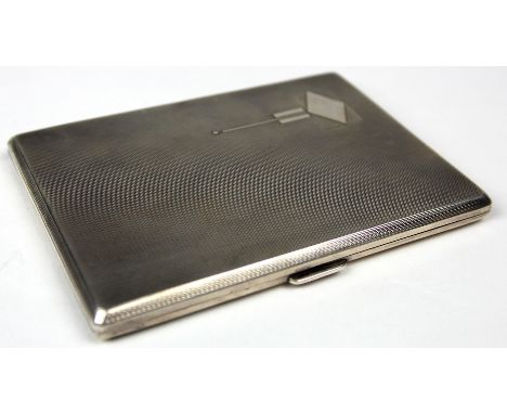 Silver engine turned cigarette case, hallmarked 'W&H, Sheffield 1941' (Walker & Hall), gilt lined, not engraved, 11.5cm x 8.5