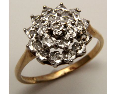 9ct Gold Ring with a CZ cluster size N weight 2.2 grams 