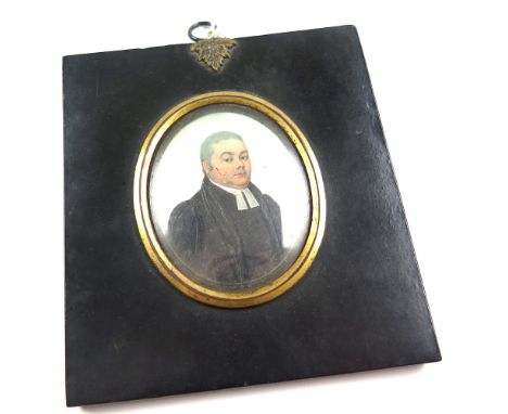 Portrait miniature. Hand painted Portrait miniature Rev. George Osborne, circa early 19th century, framed and glazed, frame s