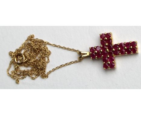 9ct Ruby set Cross on a fine 18 inch Chain 1.8 grams