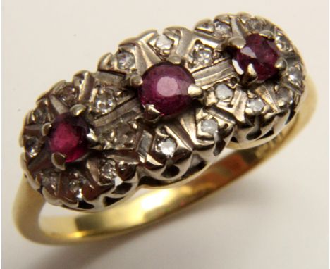 18ct Gold Ruby and Diamond Ring size N weight 3.9 grams