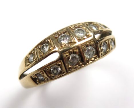 9ct Gold Ring set with small Diamonds 0.36 ct weight size P weight 2.3 grams