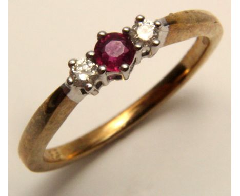 9ct Gold Ring set with Ruby and Diamonds size M weight 2.3 grams 