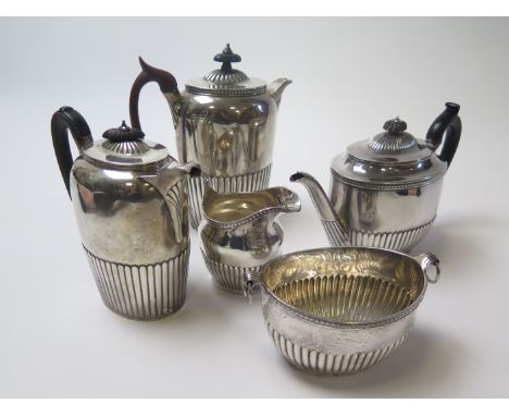 Mixed silver tea set comprising Victorian teapot - Maker - FB, London 1868, coffee pot or water jug , sugar bowl and cream ju