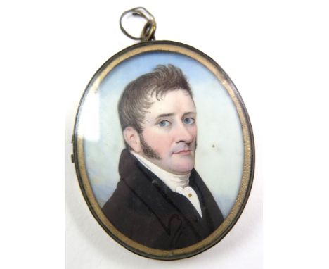 Portrait miniature. Hand painted Portrait miniature of Abraham James, circa early 19th century, framed and glazed, frame size