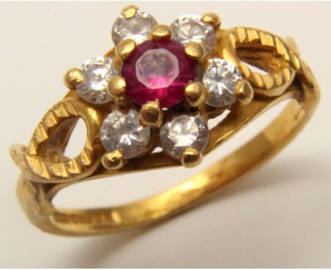 22ct Gold Ring with Ruby and CZ size J weight 3.3 grams