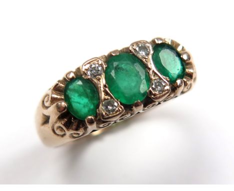 9ct Gold Emerald and Diamond Ring size L weight 3.5 grams