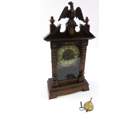 Large mahogany table / mantle clock, with eagle crest to top, circa late 19th to early 20th century, total height 52cm approx