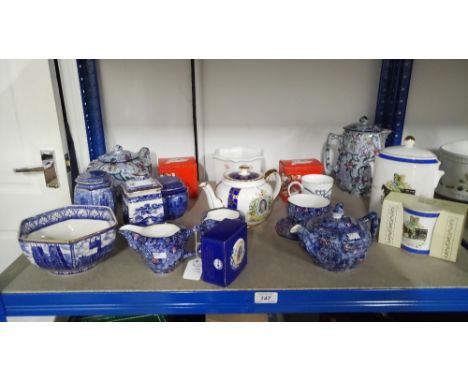 SHELF OF BLUE & WHITE AND OTHERS