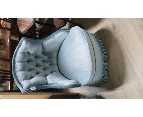 BLUE , BUTTON BACK BEDROOM CHAIR