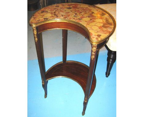 LAMP TABLE, early 20th century French mahogany, of crescent outline with marble top and conforming undertier, 49cm W x 42cm D