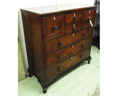 SCOTCH CHEST, 19th century flame mahogany with an arrangment of four short drawers and three long drawers, 130cm H x 120cm x 