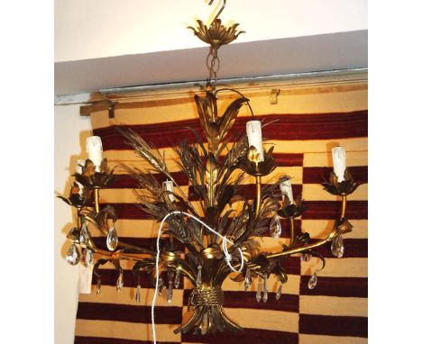 CHANDELIER, gilt metal, of Wheatsheaf design with six lighting branches, approximately 75cm diam x 57cm H. 
